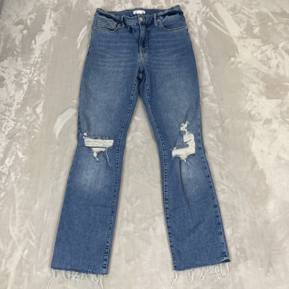 Good‎ American Jeans Womens 6/28 Blue Denim Distressed Straight Crop Raw Hem